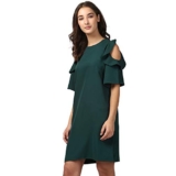 Harpa Synthetic A-Line Dress (GR5359_Green_Small)