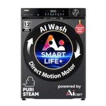 Haier Smart Choice 12 Kg, 5 Star, AI Smart LIFE+, Hygienic Care,ABT,525 mm Super Drum, Refresh,Direct Motion Motor,WiFi enabled, Fully Automatic Front Load Washer (EFL120-DM14F5ES8U1|Dark Jade Silver)