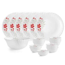Cello Opalware Dazzle Scarlet Bliss Dinner Set, 19 Units, White