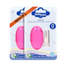 Bumtum Baby Finger Toothbrush with Soft Bristles & Carry Case| Finger Brush for Babies| Gentle Cleaning Hygiene of Gums/Tounge Designed for Kids (Pink, 2 Count)