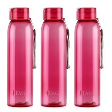 Cello My Tag Pet Water Bottle | 100% Food Grade | Leak Proof And Break Proof | Set Of 3-1000Ml | Pink