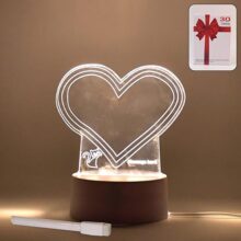 Madhabi 3D Acrylic Heart Led Night Lamp With Marker Pen – Usb Powered Creative Message Board Light For Bedroom, Living Room, Study Desk, Office Decoration And Gifting (1 Pc)