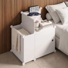 ALOXE Bed Side Tables for Bed Room, Foldable Bed Side Table White