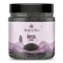 Auravita Premium Raw Sabja Basil Seeds 250 Gram | Nutrient-Rich, Pure Basil Seeds For Healthy Drinks, Smoothies, And Recipes