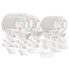 Larah By Borosil Boro Fluted Series Opalware Dinner Set | 66 Pieces For Family Of 6 | Microwave & Dishwasher Safe | Bone-Ash Free | Crockery Set For Dining & Gifting | Plates & Bowls | White