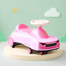Amazon Brand – Jam & Honey Ride-On Swing Car for Kids 12+ Months| Premium Design with Stable Overhang Base | PU Wheels | Supports up to 100 kg | Indoor & Outdoor – Pink
