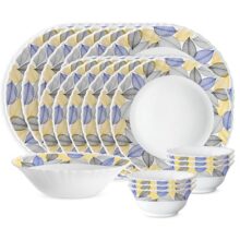 Larah by Borosil 19 Pieces Kora Opalware Dinner Set for Family of 6