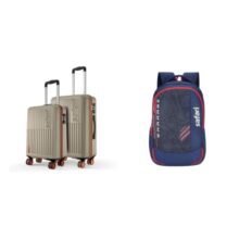 Safari Astra Neo 8 Wheels Set of 2 (Cabin + Medium) Trolley Bags, Hard Case Polycarbonate, 360 + Torque 37L Casual Printed Backpack, 3 compartments, Bottle Holder, Front Pocket, School Bag
