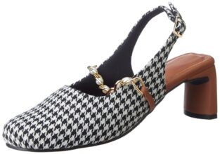 Van Heusen Women Pattern 1.5 Inch Sling Back Brown Heels Pumps, 4 UK