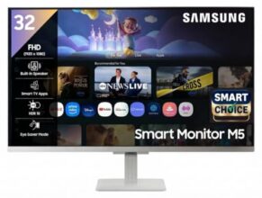 Samsung 32″ (80cm) M5 Smart Monitor with Smart TV Experience (Smartchoice) |FHD 1920 x 1080|Screen Mirroring TV Plus|Speakers|Adaptive Sound|Wi-Fi|HDMI|Bluetooth|LS32FM501EWXXL|White