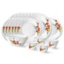 Larah by Borosil Red Iris Fluted Series Opalware Dinner Set | 27 Pieces for Family of 6 | Microwave & Dishwasher Safe | Bone-Ash Free | Crockery Set for Dining & Gifting | Plates & Bowls | White