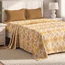 MYTRIDENT Urban Comfort Bedsheet for Double Bed, 144 TC, 100% Cotton Bedsheet with 2 Pillow Covers, Queen Size 228 cm x 254 cm, Aria Yellow
