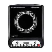 Amazon Basics 1600W Induction Cooktop | 7 Pre-Set Cooking Menus | Led Display | Smart Push Buttons I Energy Efficient, Auto Cut-Off, 20A Igbt & 4Kv Surge Protection I Black
