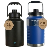 BOLDSTUFF Pack of 2 Insulated Water Bottle, Triple Wall Vacuum Stainless Steel Jug (Cold for 18+ Hrs), Leak Proof & Non-BPA, Water From Bottle for Hiking, Camping and Hotel (2.1L BLUE + 2L BLACK)