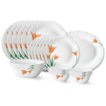 Larah By Borosil Firefly Fluted Series Opalware Dinner Set | 21 Pieces For Family Of 6 | Microwave & Dishwasher Safe | Bone-Ash Free | Crockery Set For Dining & Gifting | Plates & Bowls | White