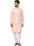 SOJANYA (Since 1958 Men’s Pure Cotton Peach Kurta and White Pyjama With Sequins Pink Nehru Jacket