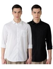 Amazon Brand – Symbol Men’s Pack of 2 Cotton Casual Shirt| Regular Fit | Plain | Full Sleeve | Available in Plus Sizes