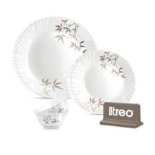 Treo by Milton Opalware Aurelia Arashi Dinner Set of 6 | Serving for 2 | Microwave & Dishwasher Safe | Bone-Ash Free | Tempered Toughness | Plates & Bowls | Crockery Set for Dining & Gifting