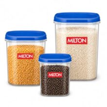 MILTON Quadra Modular Multi-Purpose Plastic Containers with Lid, Set of 3 (1.8L, 2.7L, 3.7L) Kitchen Storage Container Set for Spices, Atta, Grains Organizers, Transparent Dabba, Blue