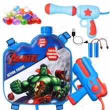 GRAPHENE Dual Gun Electric Holi Pichkari with Backpack Blue 2000ml Tank 1 Extra Battery & High Pressure Water Gun Long Range Automatic Water Blaster Summer Fun Kids Boys Girls 100 Water Balloons