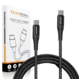 Texovera Unbreakable 30W 3A Fast Charging 1M Braided Type C Cable For Smartphones, Tablets, Laptops & Other Type C Devices, 480Mbps Data Sync, Quick Charge 3.0 Black