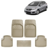 KINGSWAY Accessories Premium 5 Pcs PVC Car Floor Mat Compatible with Honda Jazz Year 2018 to 2023, Waterproof, Anti Slip, All Weather Protection, Easy to Clean Car Foot Mats, Beige 3G