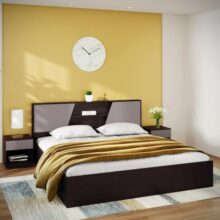 Godrej Interio Bed, Hannah Queen Size Engineered Wood Bed With Box Storage, 1-Year Warranty, Cola-Rain, Prelaminated Particle Board