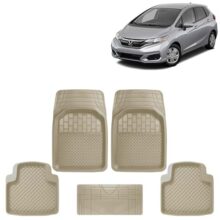 KINGSWAY Accessories Premium 5 Pcs PVC Car Floor Mat Compatible with Honda Jazz Year 2018 to 2023, Waterproof, Anti Slip, All Weather Protection, Easy to Clean Car Foot Mats, Beige 3G