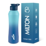 MILTON Comet 1000 ISI Certified Stainless Steel Water Bottle I Leak Proof I Rust proof I Single Walled I Ideal for Office, School, Home, Gym, 1000 ml, Light Blue & Dark Blue