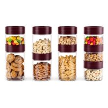 CELLO Modustack Pet Storage Jar For Kitchen Set of 9 Pcs (1000ml x 2, 750ml x 2, 500ml x 5) Maroon | Freezer & Fridge Safe, Airtight Pet Kitchen Storage Box Container For Beans, Whole Grains, Spices