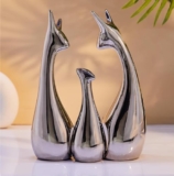 Amazon Basics Home Decor Happy Silver Deer Statue Family Piano Finish Ceramic Figures (Set of 3, Silver)