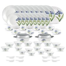 La Opala Diva Classique Collection Opal Glass Crockery | For Family Of 8 | Dinner Set 61 Pcs Royal Iris | Plates & Bowls For Dining | Microwave Safe | 100% Vegetarian | Extra Strong | White