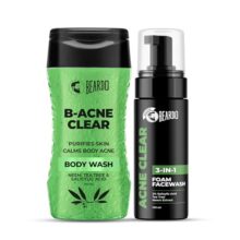 Beardo Acne Clear Facewash & Bodywash for Men (Pack of 2) | B-acne Clear Body Wash 200ml deals with Body Acne & Acne Face Wash 100ml