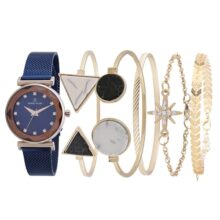 Daniel Klein Stainless Steel Blue Dial Analog Gift Set Watch with Bracelet for Women (Pack of 6) – DKG002-1