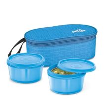 Milton Graze Lunch Box, 2 Round Inner Steel Microwave Safe Containers 320 Ml Each With Insulated Bag, Odour Proof, Tiffin For Office Men, Women, Leak-Proof Containers, Easy To Carry, Blue