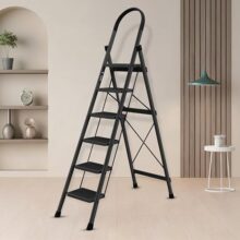 Plantex Ladder For Home/6 Step Steel Ladder With Minor Surface Marks From Transit, Fully Quality Checked/Anti-Skid Step Ladder/Assured By Plantex(Apex Black)