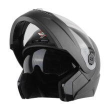 Steelbird SBA-7 7Wings ISI Certified Flip-Up for Men and Women Motorbike Helmet(Dashing Black with Outer Clear and Inner Smoke Sun Shield)