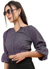 Tokyo TALKIES Women Regular Fit Mandarin COLLAR3/4 Sleeve Tops TTTP008011 Black L
