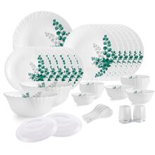 Cello Aqua Leaves Dazzle Series Opalware Dinner Set, 37 Pieces, Service For 6, White, Extra Large (Model: Clo_Oplwr_Dzzl_Aqlvs_Ds_37Pcs)