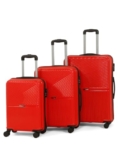 Teakwood Set of 3 8 Wheels Trolley Bag, Hard Cabin with Zipper Closure, Adjustable Push Button & Cross Side Strap, Number Lock System 360 Degree (Set of 3, Red)