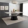 Royaloak Lucca Italian Marble Dining Table | 5D Printed Natural Stone Top | Rounded Corners & Curved Edges | Hourglass Base with Leatherette Detail | 6 Seater Dining Table | Italian Collection