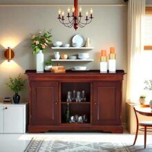 Royaloak Texas American Wooden Side Board | Solid Wood Veneer | Beveled Top Design | Ample Storage | Telescopic Channels | Wooden Knobs | Classic Design | American Collection