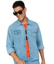 FTX Men Solid Light Blue Standard Length Denim Jacket (535_1)_Xl