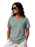 OWN THE LOOK Women’s 220 GSM 100% Cotton Relaxed Fit V-Neck Half Sleeve T-Shirt (Pea Green, 2XL)