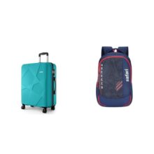 Safari Large Pentagon Pro 8 Wheels Spinner 75Cm Size Checkin Trolley Bag, Hard Case Polypropylene + Torque 37L Casual Printed Backpack, 3 compartments, Bottle Holder, Front Pocket, School