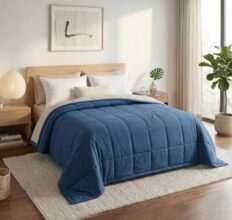 Sanmarino Reversible King Size Comforter 220 Gsm Microfiber | Double Bed Ac Comforter/Blanket For Winter & All Season | Soft Lightweight Quilt/Duvet (90 X 100 Inches, Denim Blue)