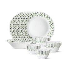 Larah by Borosil 19 Pieces Sage Opalware Dinner Set for Family of 6 | Microwave & Dishwasher Safe Silk Series Crockery for Dining & Gifting, Bone Ash Free Plates & Bowls