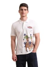 U.S. POLO ASSN. Printed Polo T Shirts for Men – 100% Cotton, Half Sleeve Mens Tshirt – XL, Ivory
