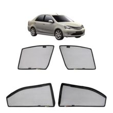 Amazon Basics Side Window Sun Shade for Toyota Etios (2010 to 2020) – Front Half Cut + Rear Zipper | Custom-Fit Magnetic Car Curtains | Black | Pack of 4 Pcs | Cotton Mesh