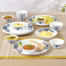 Larah by Borosil 19 Pieces Leona Opalware Dinner Set for Family of 6 | Microwave & Dishwasher Safe Silk Series Crockery for Dining & Gifting, Bone Ash Free Plates & Bowls